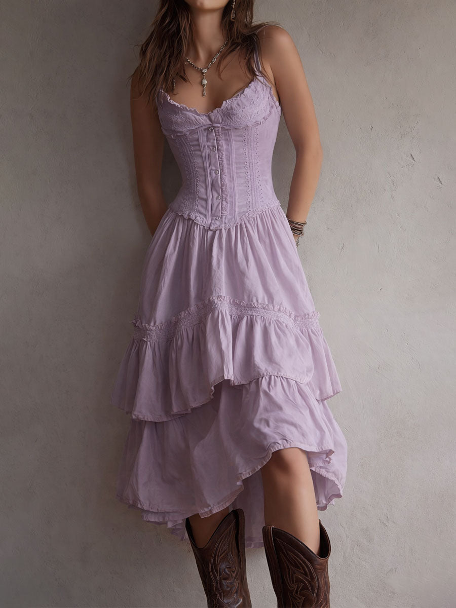 Marisol | Corset Tiered Lace-Trim Midi Dress