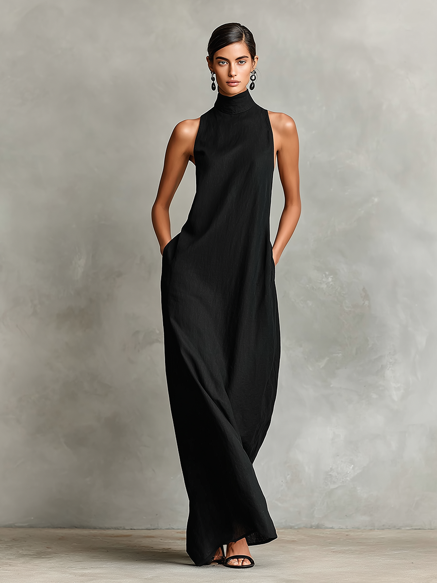Chrissy | High-Neck Pocket Maxi Dress