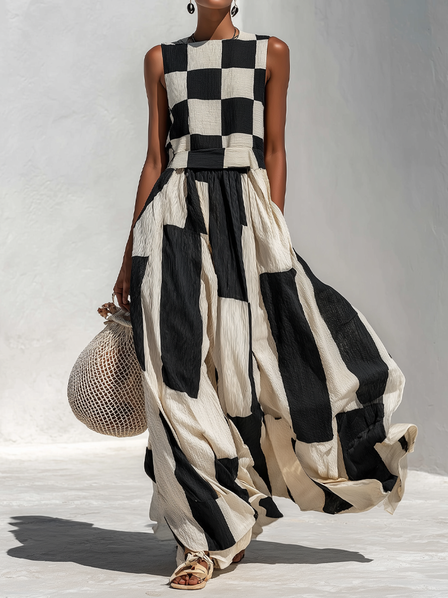 Audrey | Sleeveless Contrast Maxi Dress