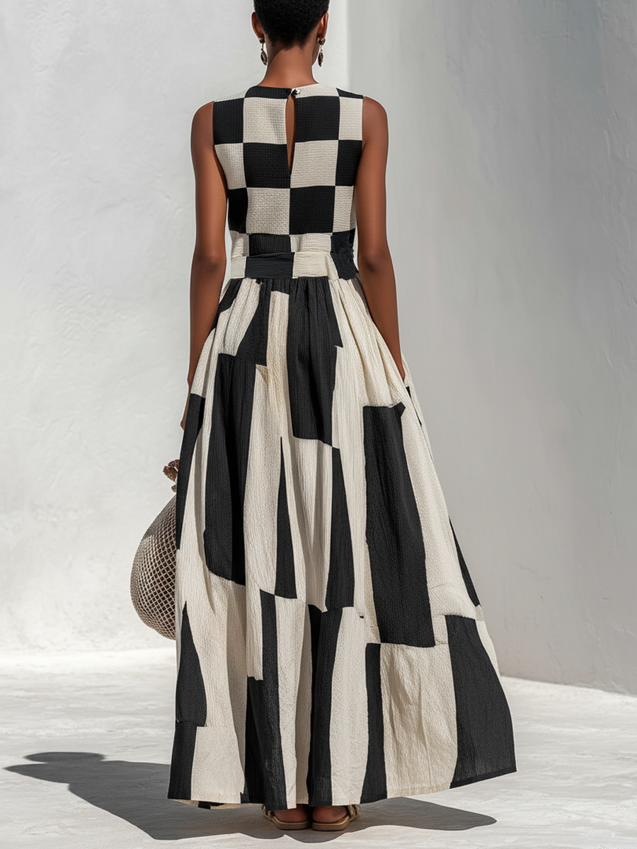 Audrey | Sleeveless Contrast Maxi Dress