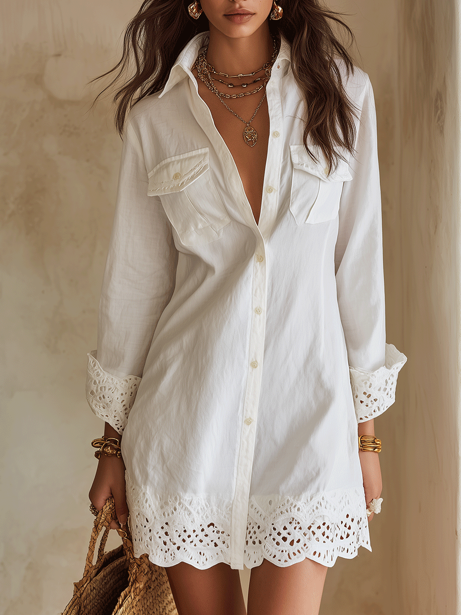 Marina | Eyelet Hem Resort Shirt Dress