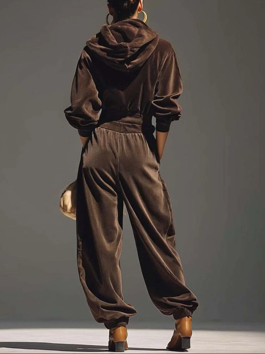 Vintage velvet hoodie and loose-fitting trousers set