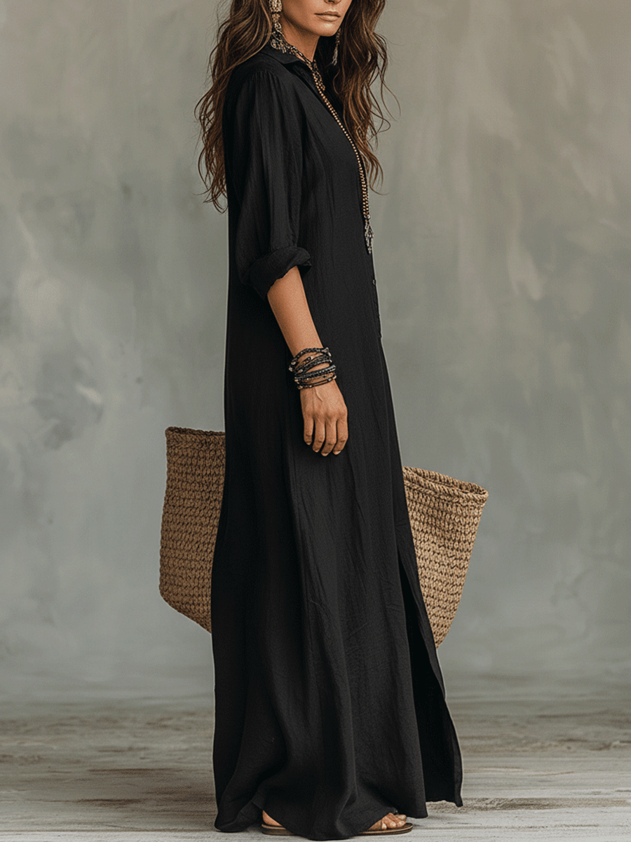 Naomi | Button-Front Bohemian Maxi Dress