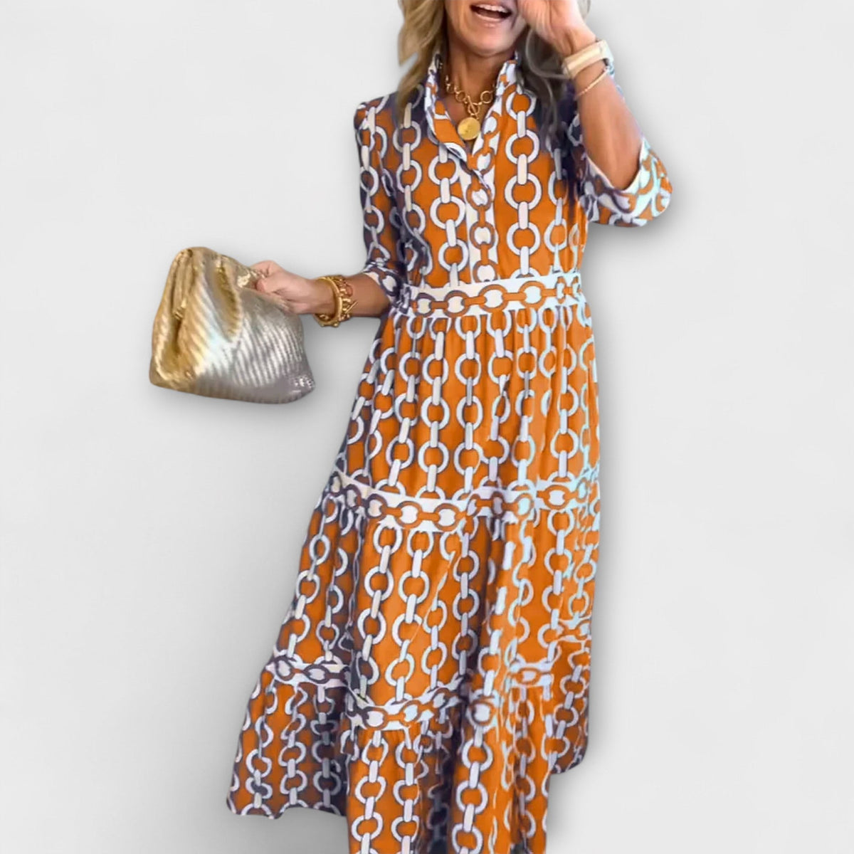 Maelis - Women's Printed Chain Pattern Long Dress