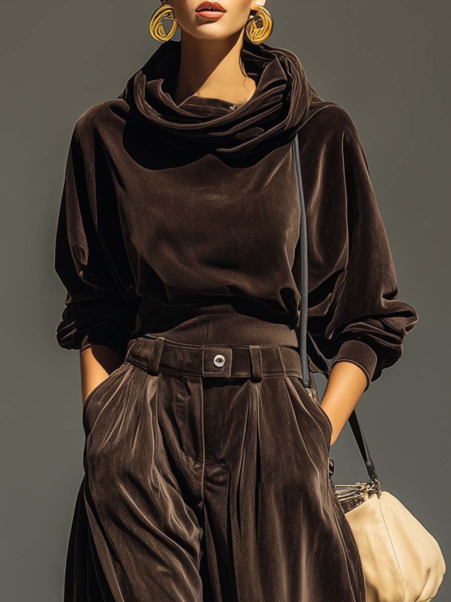 Vintage velvet hoodie and loose-fitting trousers set