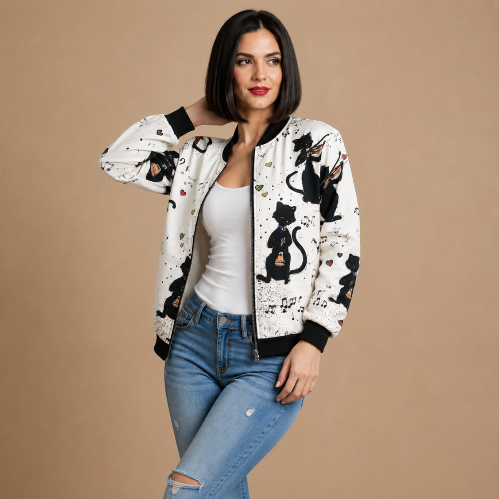 Casual Floral Print Bomber Jacket