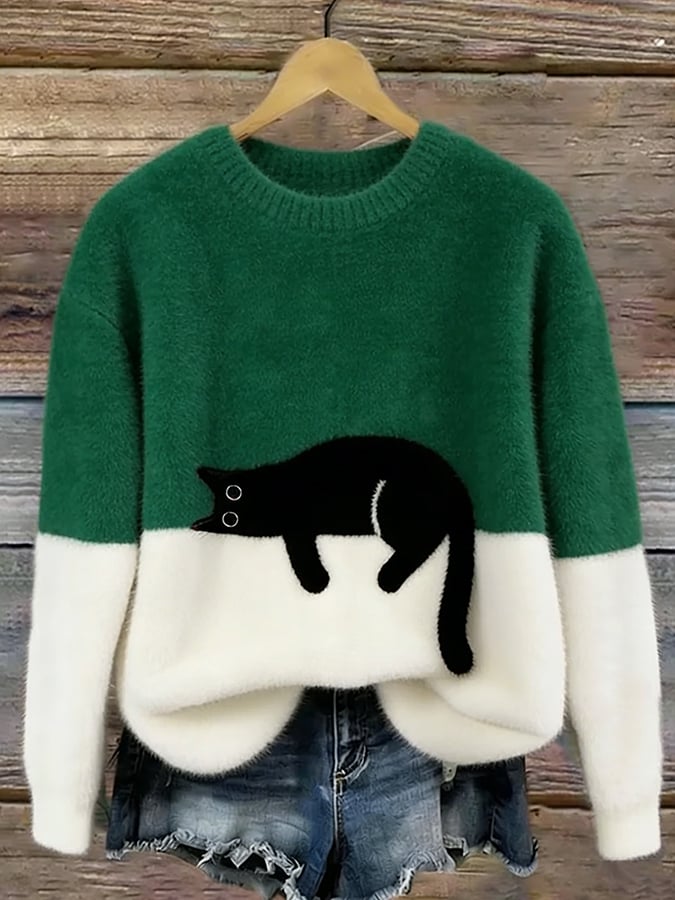 Aileen | Cat Print Oversized Sweater