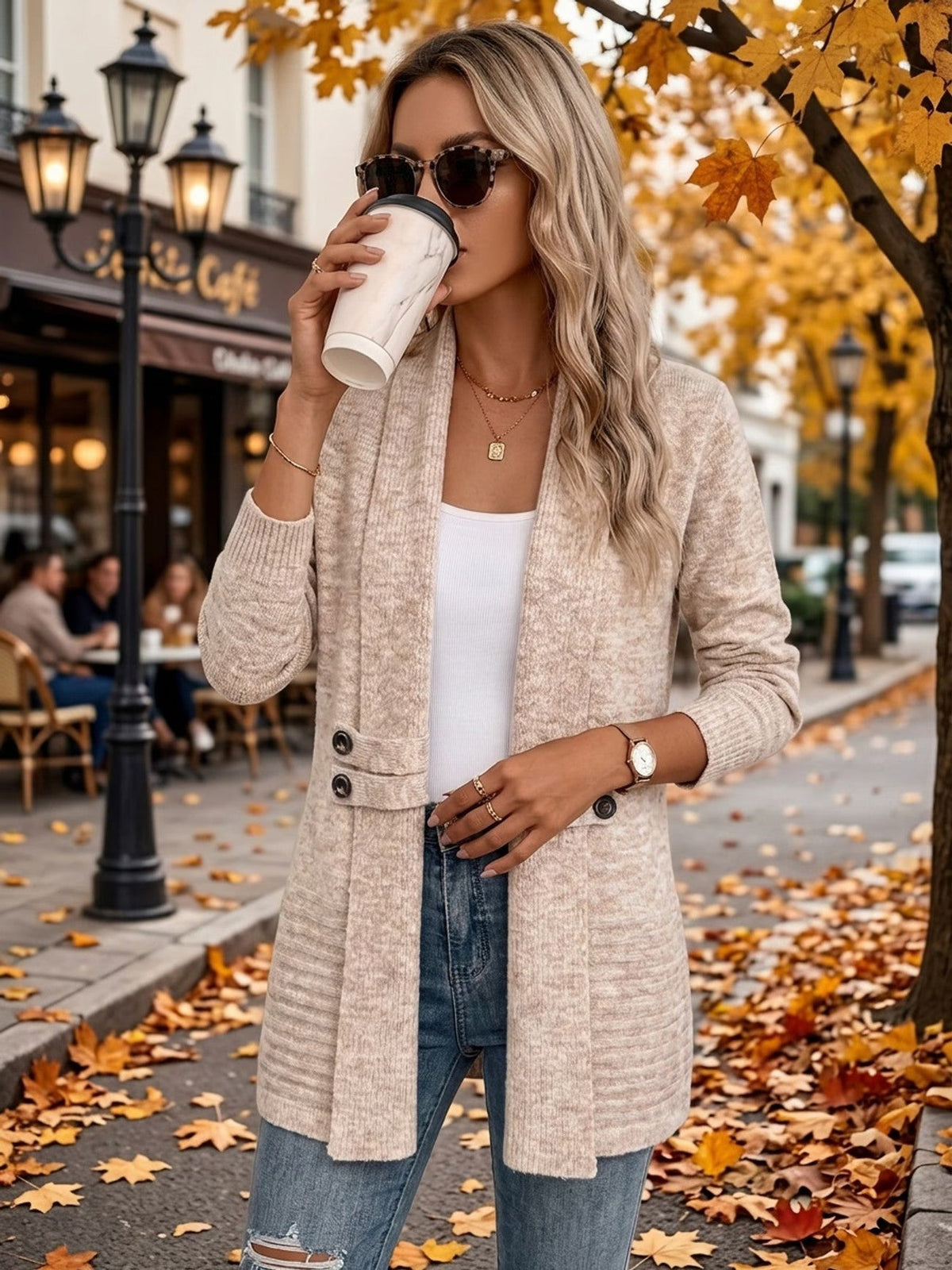 Helene | Ribbed Button-Tab Cardigan