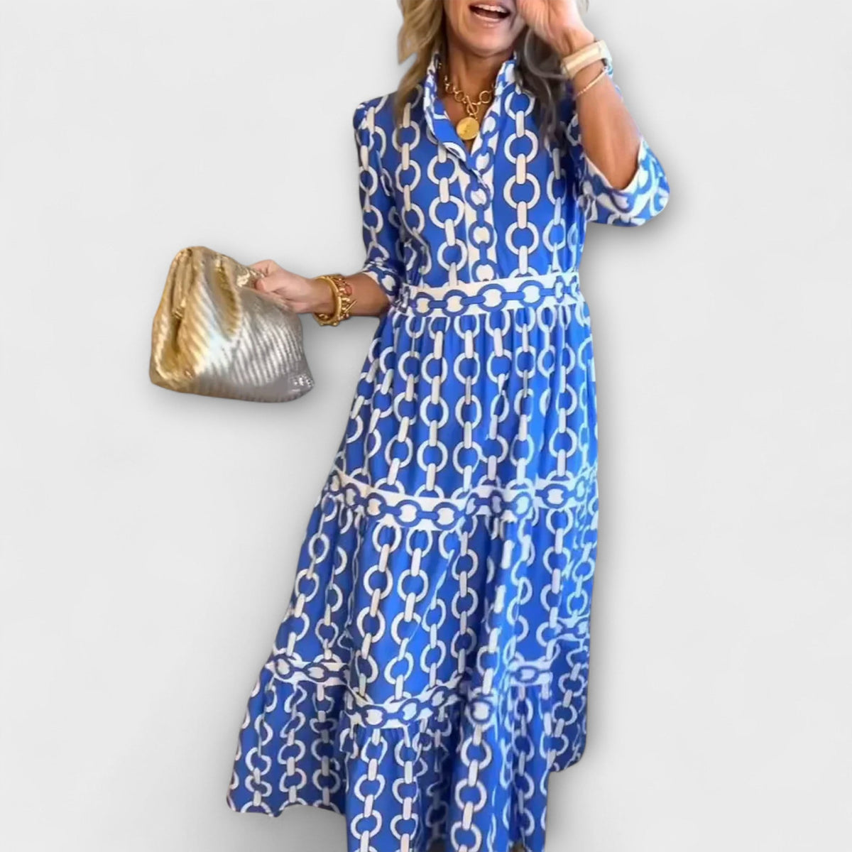 Maelis - Women's Printed Chain Pattern Long Dress