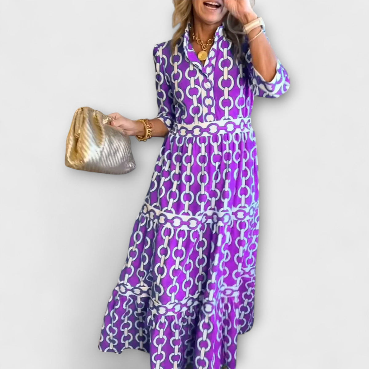 Maelis - Women's Printed Chain Pattern Long Dress
