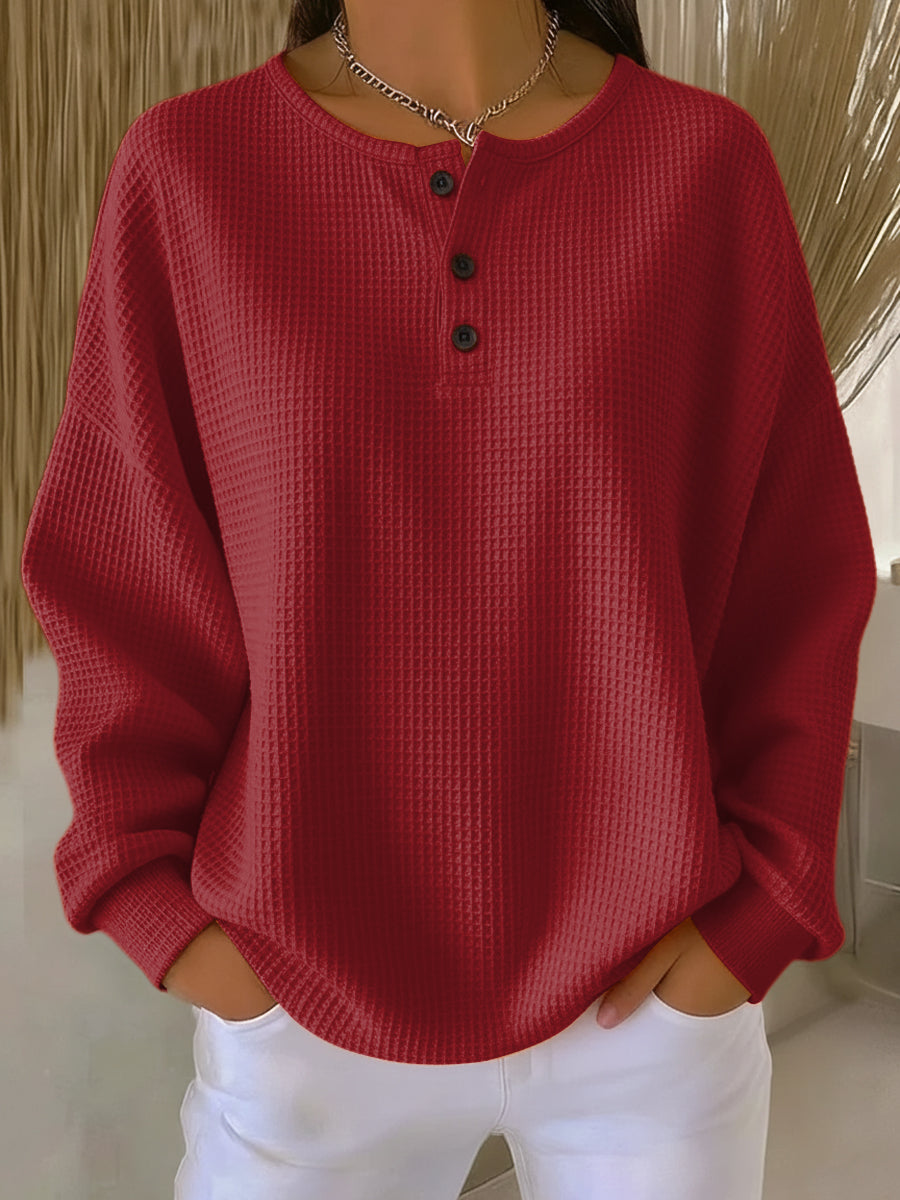 Mirabel | Warm Waffle Henley Sweatshirt