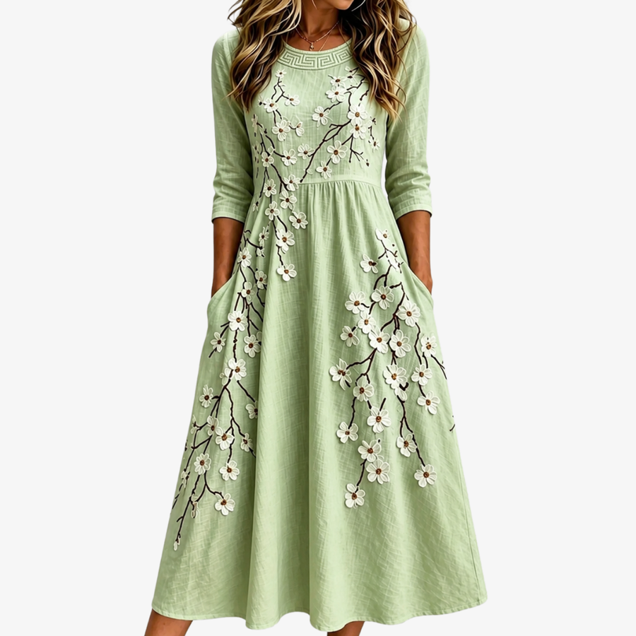 Sage | Blossom Garden Pocket Midi Dress