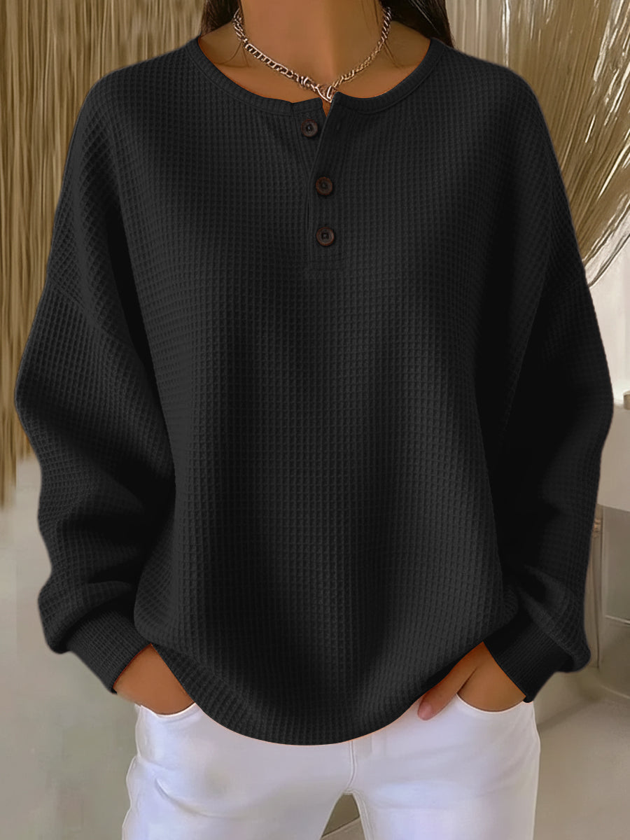 Mirabel | Warm Waffle Henley Sweatshirt