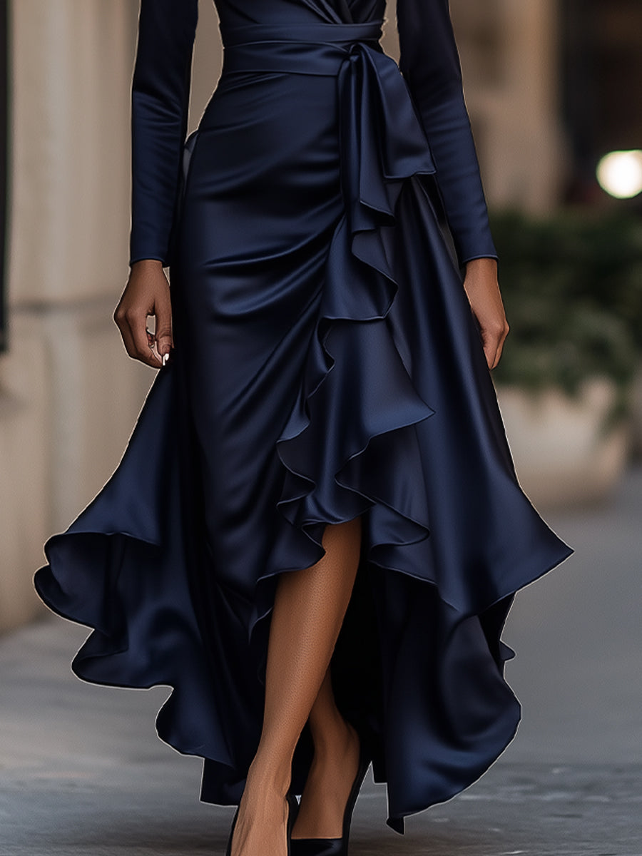 Palma | Satin Maxi Ruffle Dress