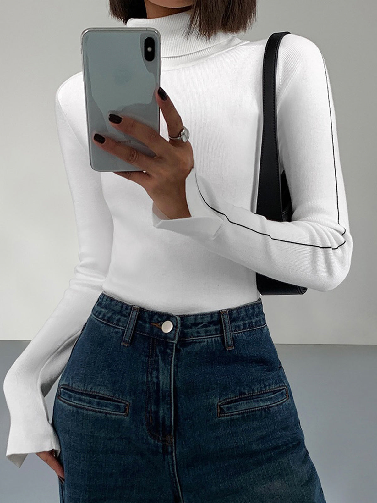 Turtleneck Sweater Women – Contrast Trim Knit Top with Long Sleeves, Fall Sweaters