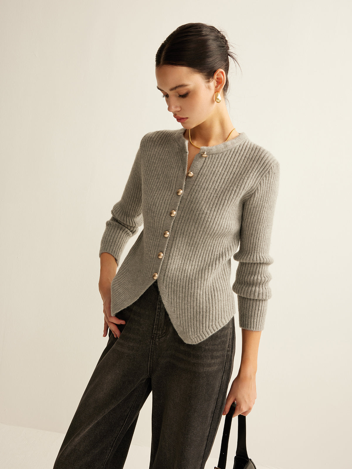 Cardigan Sweater Women – Button Down Knit Cardigan with Split Hem, Long Sleeve Fall Sweaters