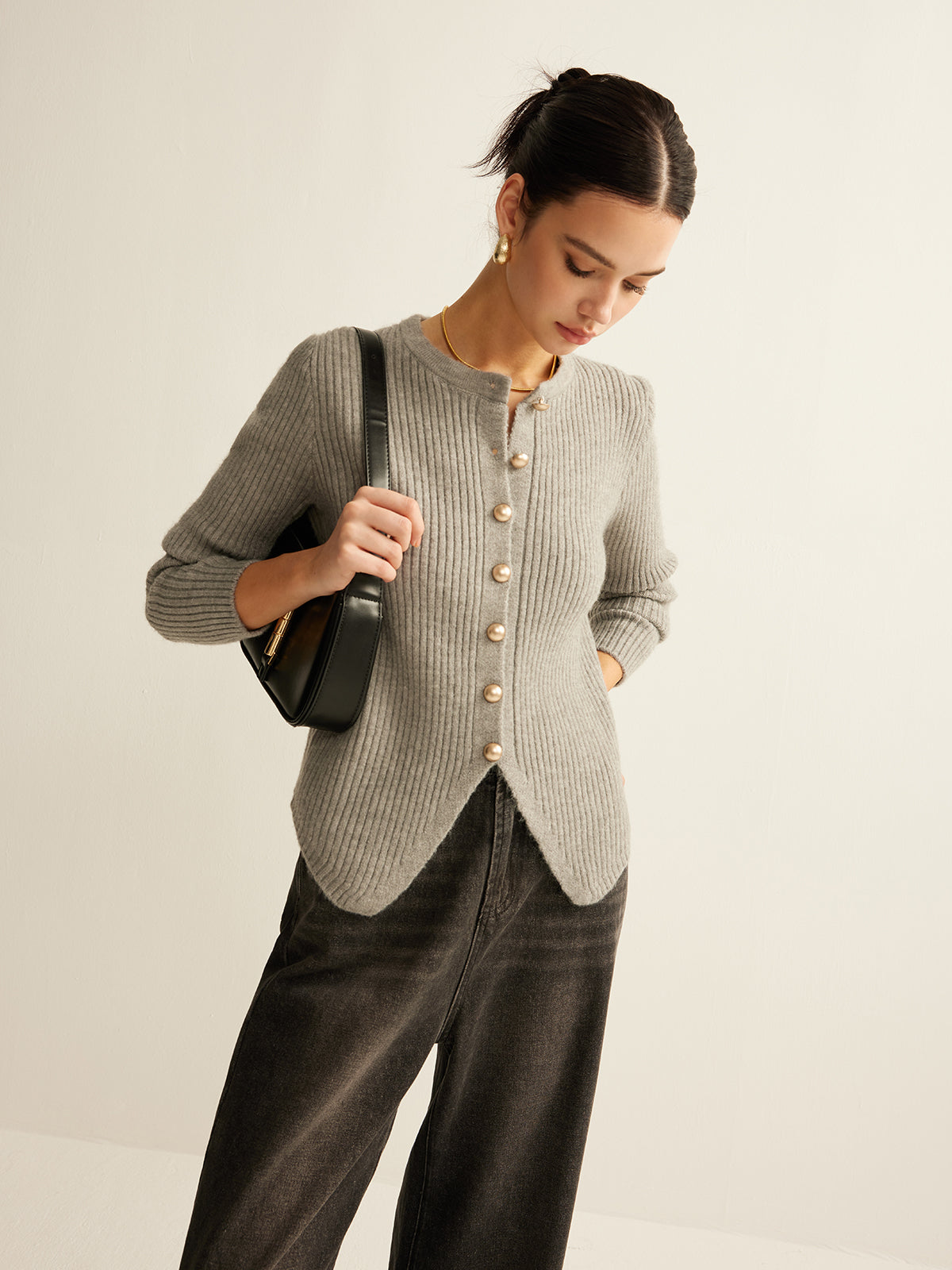 Cardigan Sweater Women – Button Down Knit Cardigan with Split Hem, Long Sleeve Fall Sweaters