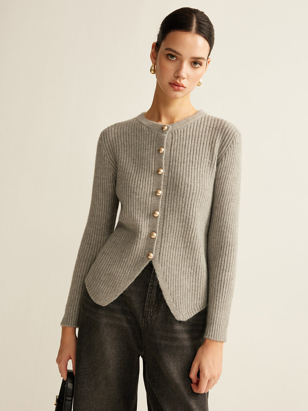 Cardigan Sweater Women – Button Down Knit Cardigan with Split Hem, Long Sleeve Fall Sweaters
