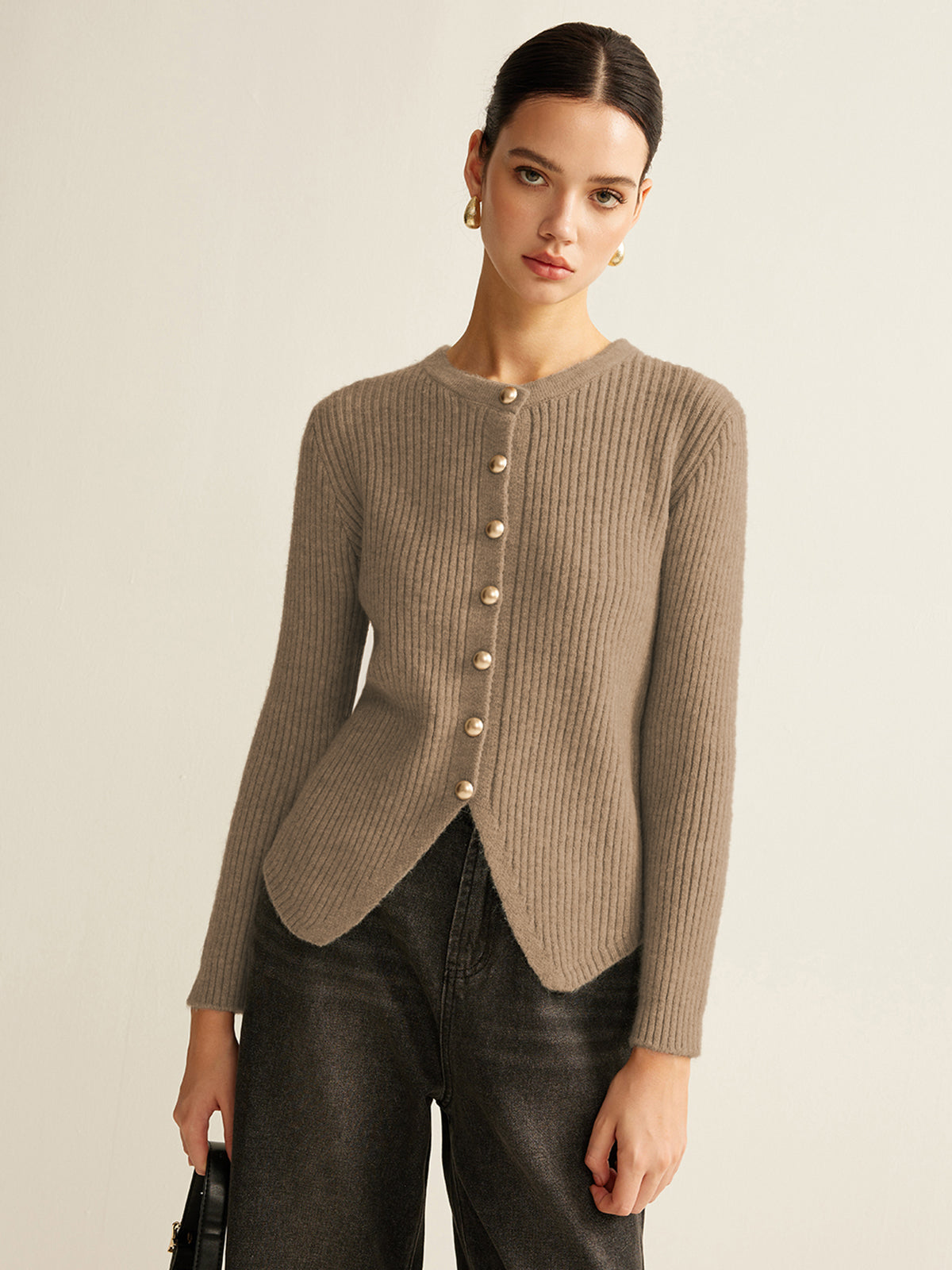 Cardigan Sweater Women – Button Down Knit Cardigan with Split Hem, Long Sleeve Fall Sweaters
