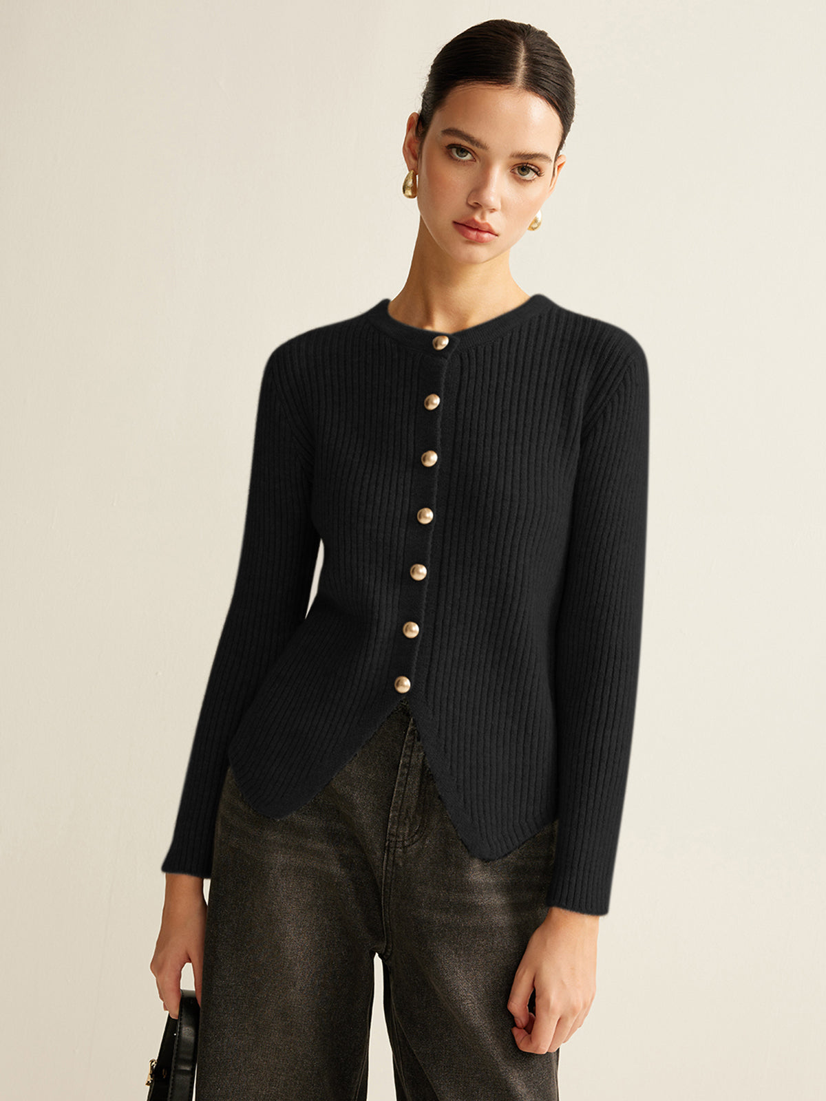 Cardigan Sweater Women – Button Down Knit Cardigan with Split Hem, Long Sleeve Fall Sweaters
