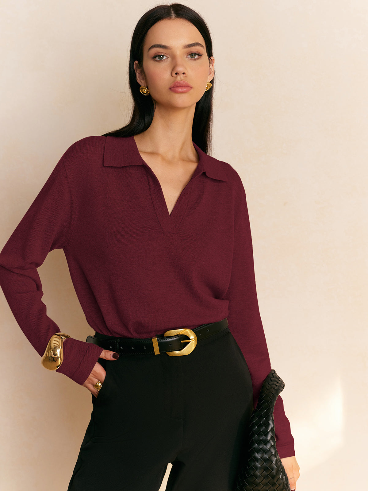 Collared Sweater for Women – Relaxed Fit Knit Pullover with Long Sleeves, Fall Sweaters