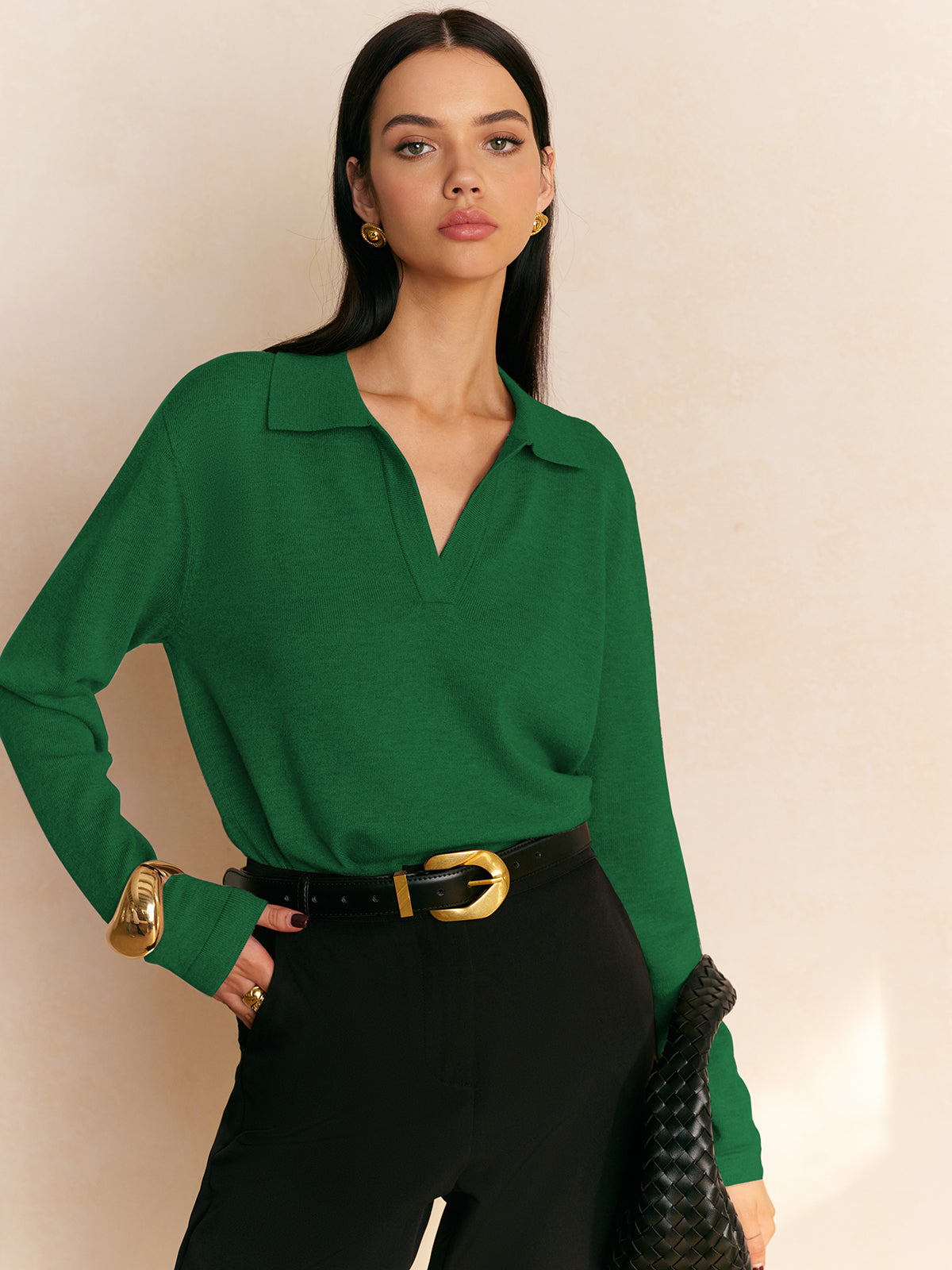 Collared Sweater for Women – Relaxed Fit Knit Pullover with Long Sleeves, Fall Sweaters