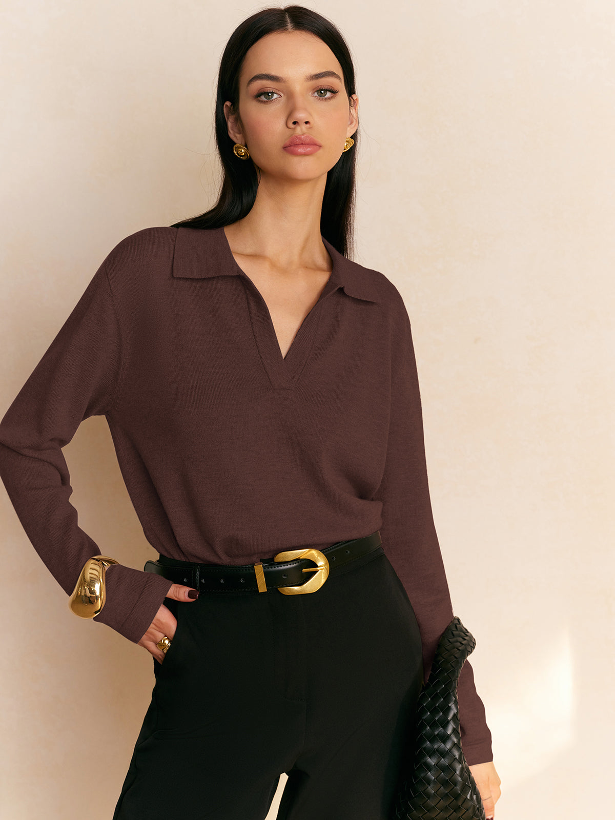 Collared Sweater for Women – Relaxed Fit Knit Pullover with Long Sleeves, Fall Sweaters