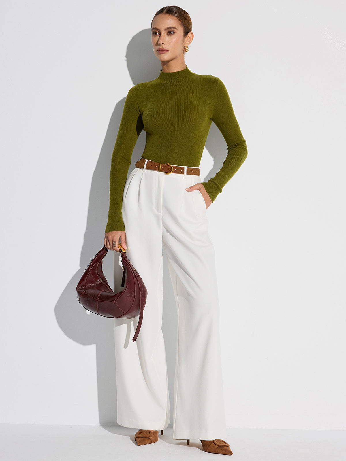 Mock Neck Sweater for Women – Wool Blend Slim Fit Knit Top with Long Sleeves, Fall Sweaters