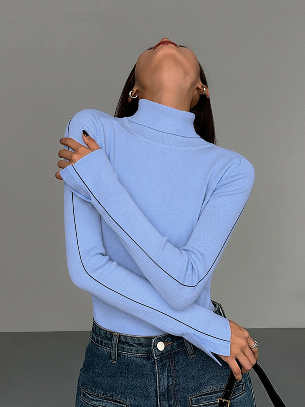 Turtleneck Sweater Women – Contrast Trim Knit Top with Long Sleeves, Fall Sweaters