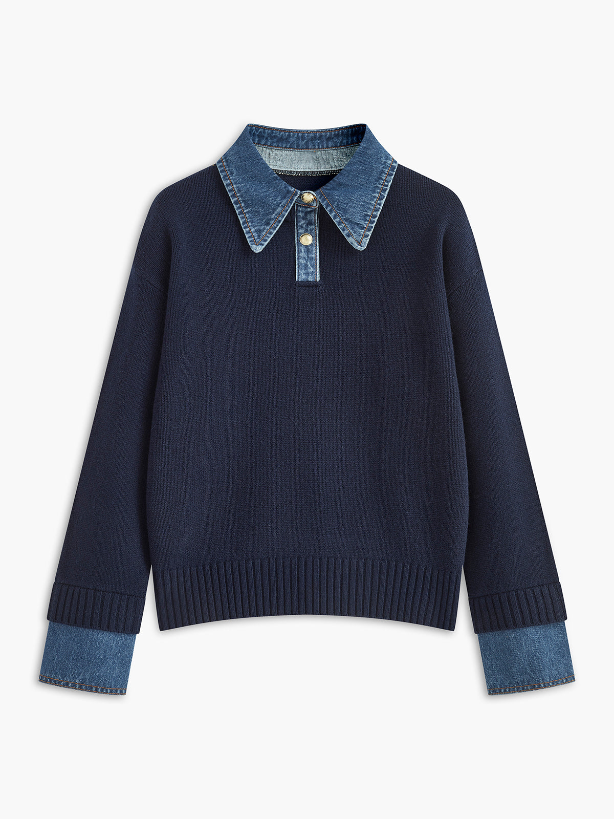 Collared Sweater for Women – 2 in 1 Layered Look Knit Pullover, Relaxed Fit Fall Sweater
