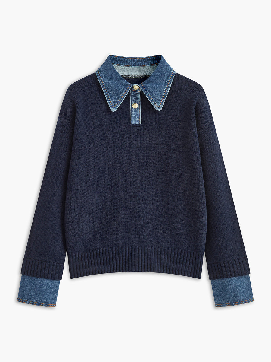 Collared Sweater for Women – 2 in 1 Layered Look Knit Pullover, Relaxed Fit Fall Sweater