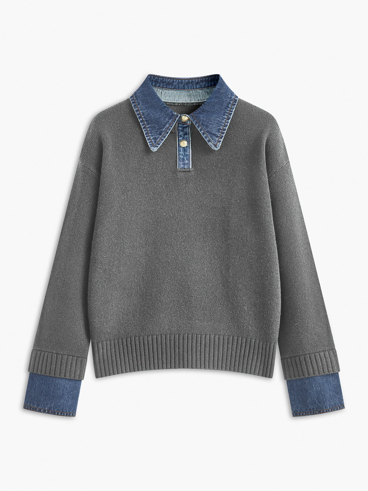 Collared Sweater for Women – 2 in 1 Layered Look Knit Pullover, Relaxed Fit Fall Sweater