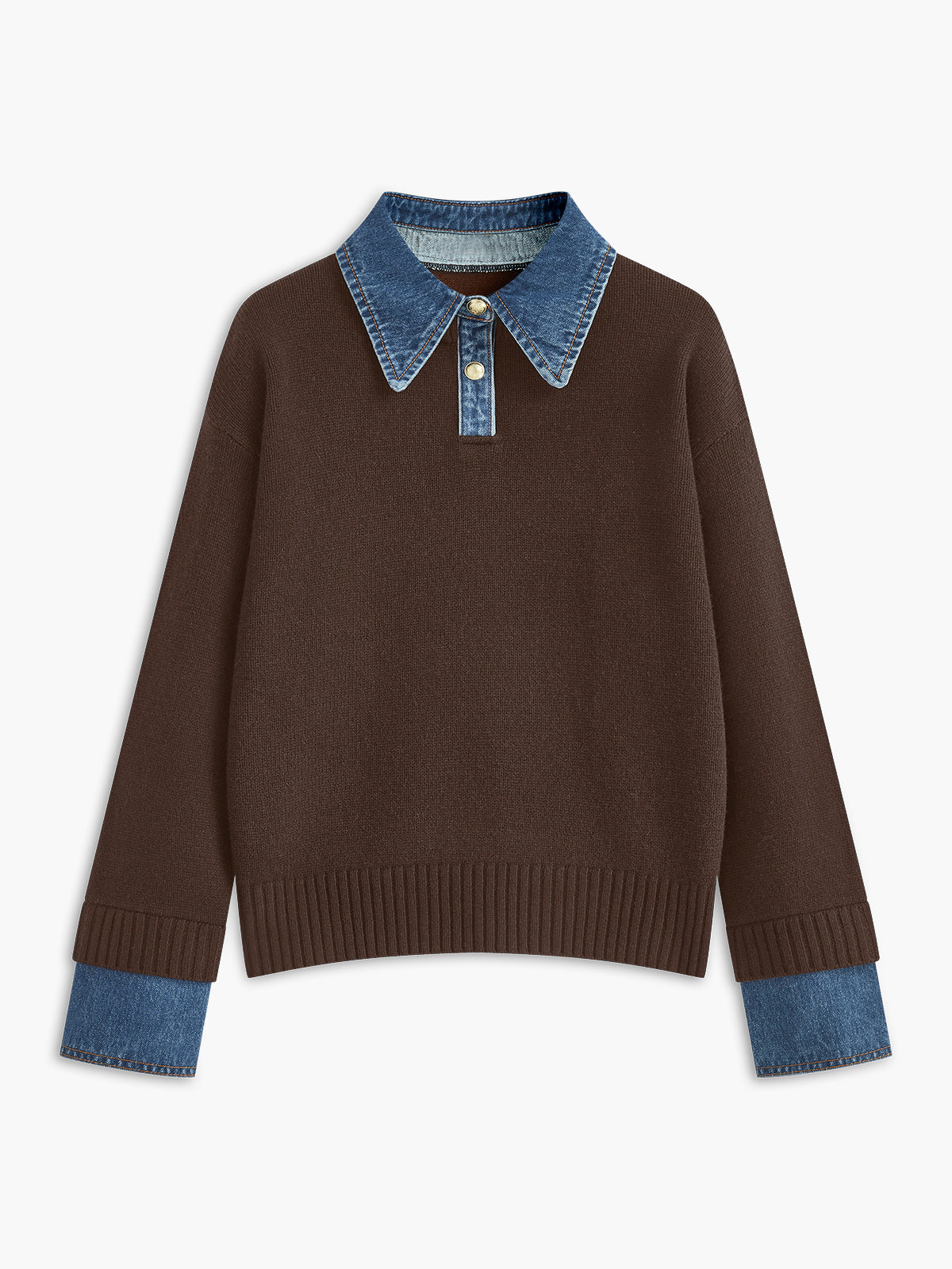 Collared Sweater for Women – 2 in 1 Layered Look Knit Pullover, Relaxed Fit Fall Sweater