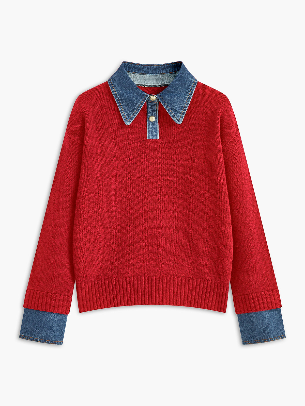 Collared Sweater for Women – 2 in 1 Layered Look Knit Pullover, Relaxed Fit Fall Sweater