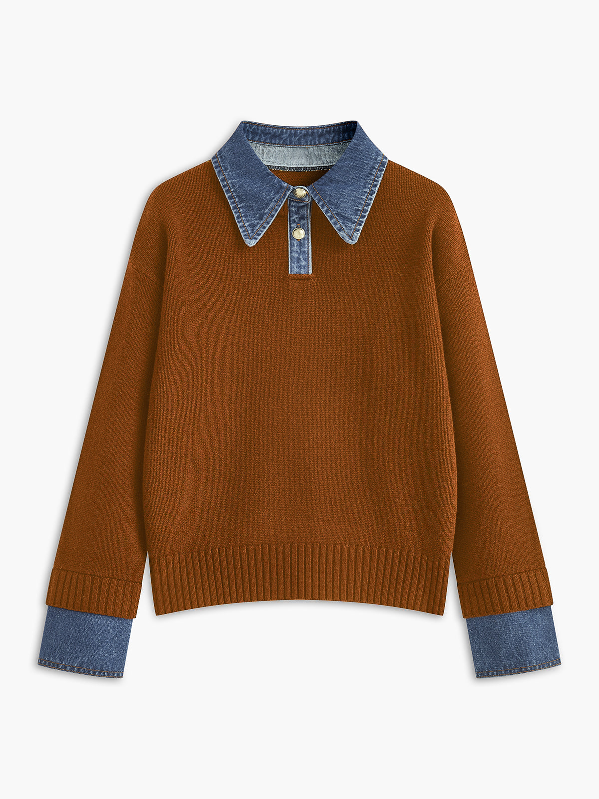 Collared Sweater for Women – 2 in 1 Layered Look Knit Pullover, Relaxed Fit Fall Sweater