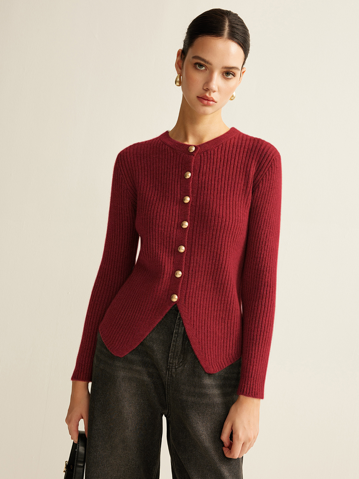Cardigan Sweater Women – Button Down Knit Cardigan with Split Hem, Long Sleeve Fall Sweaters