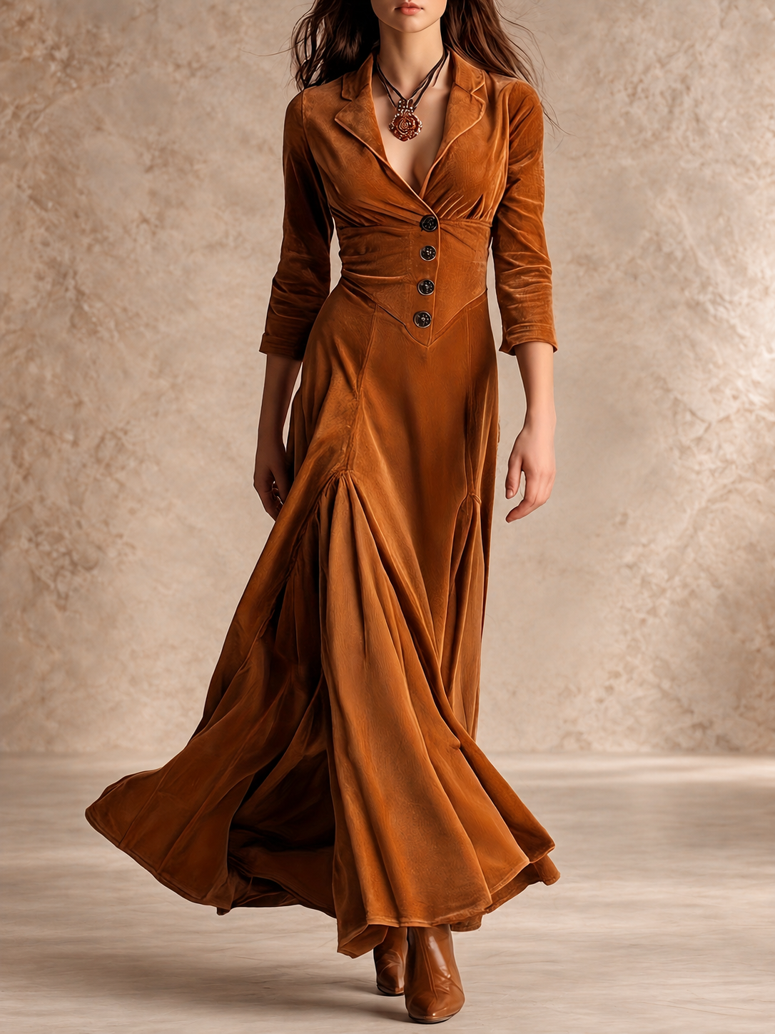 ELOWENNA | ELEGANT BUTTON-FRONT COLLAR DRESS WITH 7/8 SLEEVE