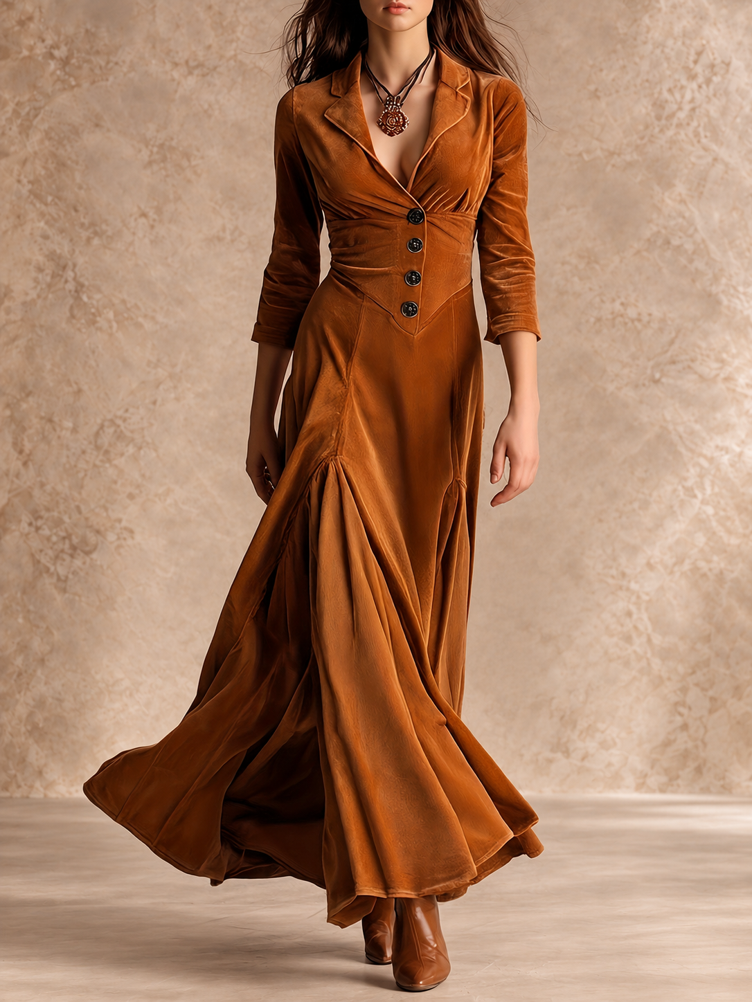 ELOWENNA | ELEGANT BUTTON-FRONT COLLAR DRESS WITH 7/8 SLEEVE