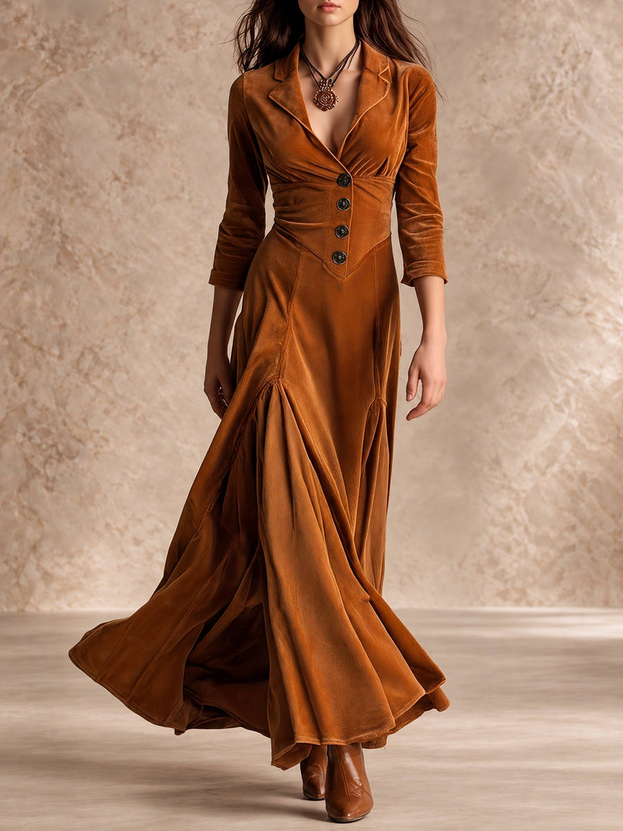 ELOWENNA | ELEGANT BUTTON-FRONT COLLAR DRESS WITH 7/8 SLEEVE