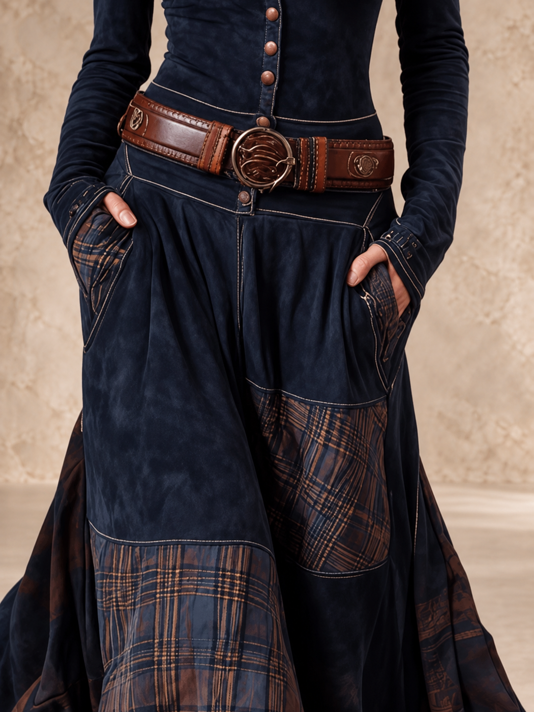 HELENA IVY | WINTER NIGHT SUEDE MAXI DRESS WITH BELT