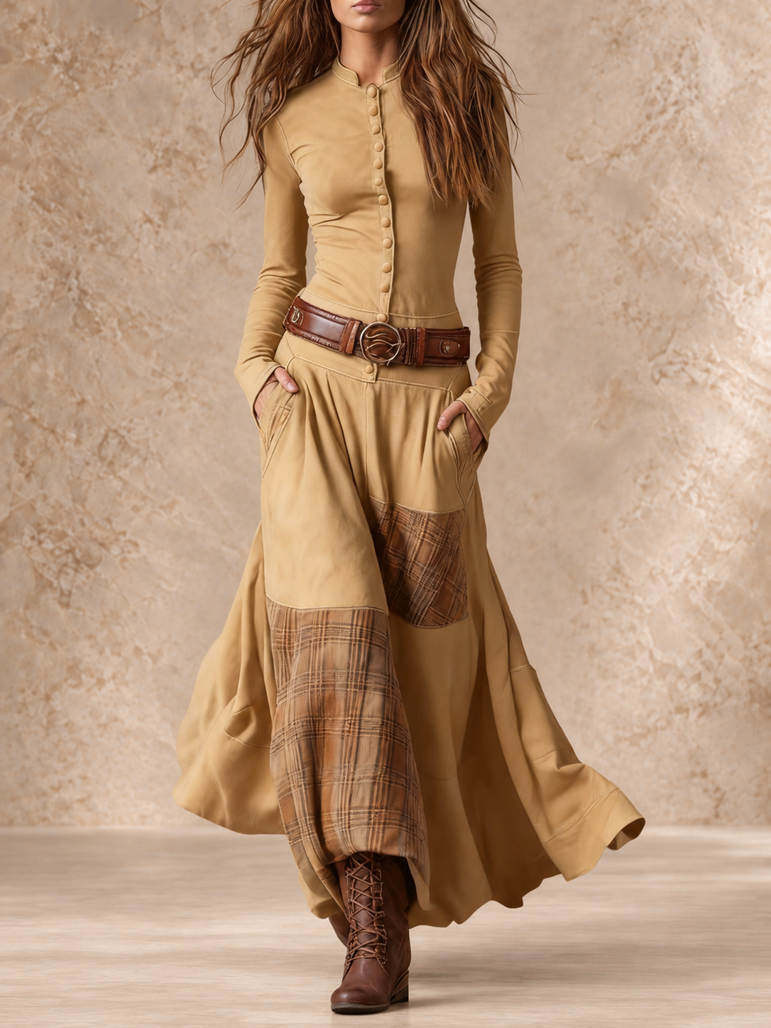 HELENA IVY | WINTER NIGHT SUEDE MAXI DRESS WITH BELT