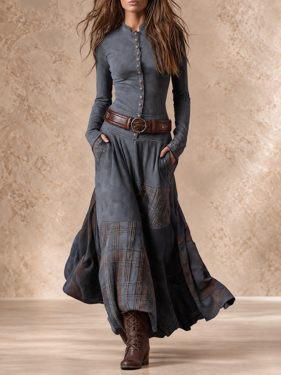 HELENA IVY | WINTER NIGHT SUEDE MAXI DRESS WITH BELT