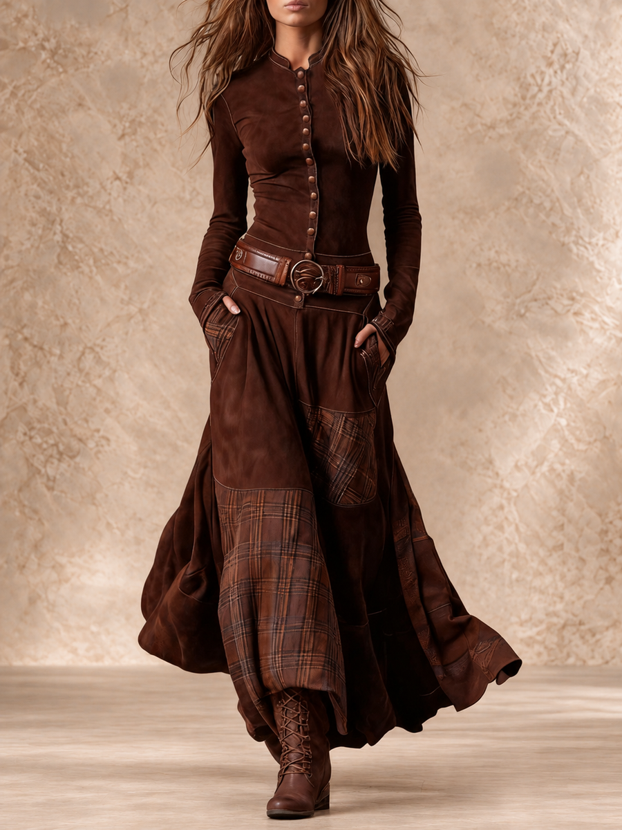 HELENA IVY | WINTER NIGHT SUEDE MAXI DRESS WITH BELT