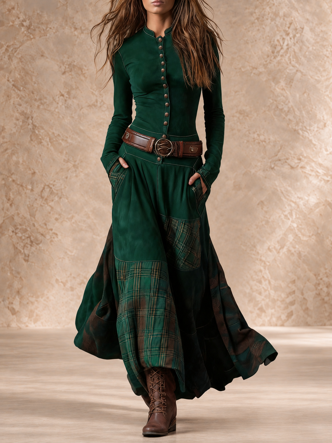 HELENA IVY | WINTER NIGHT SUEDE MAXI DRESS WITH BELT