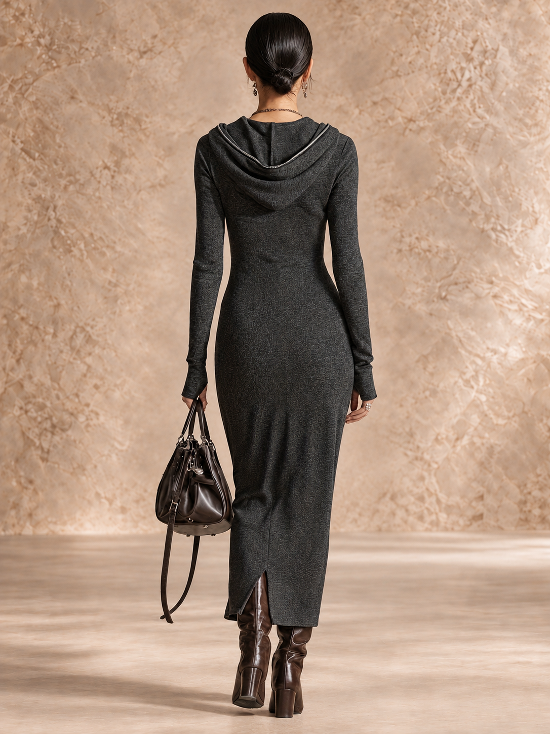 LIORRA | LONG-SLEEVE TUNIC DRESS WITH HOOD AND ZIPPER DETAIL