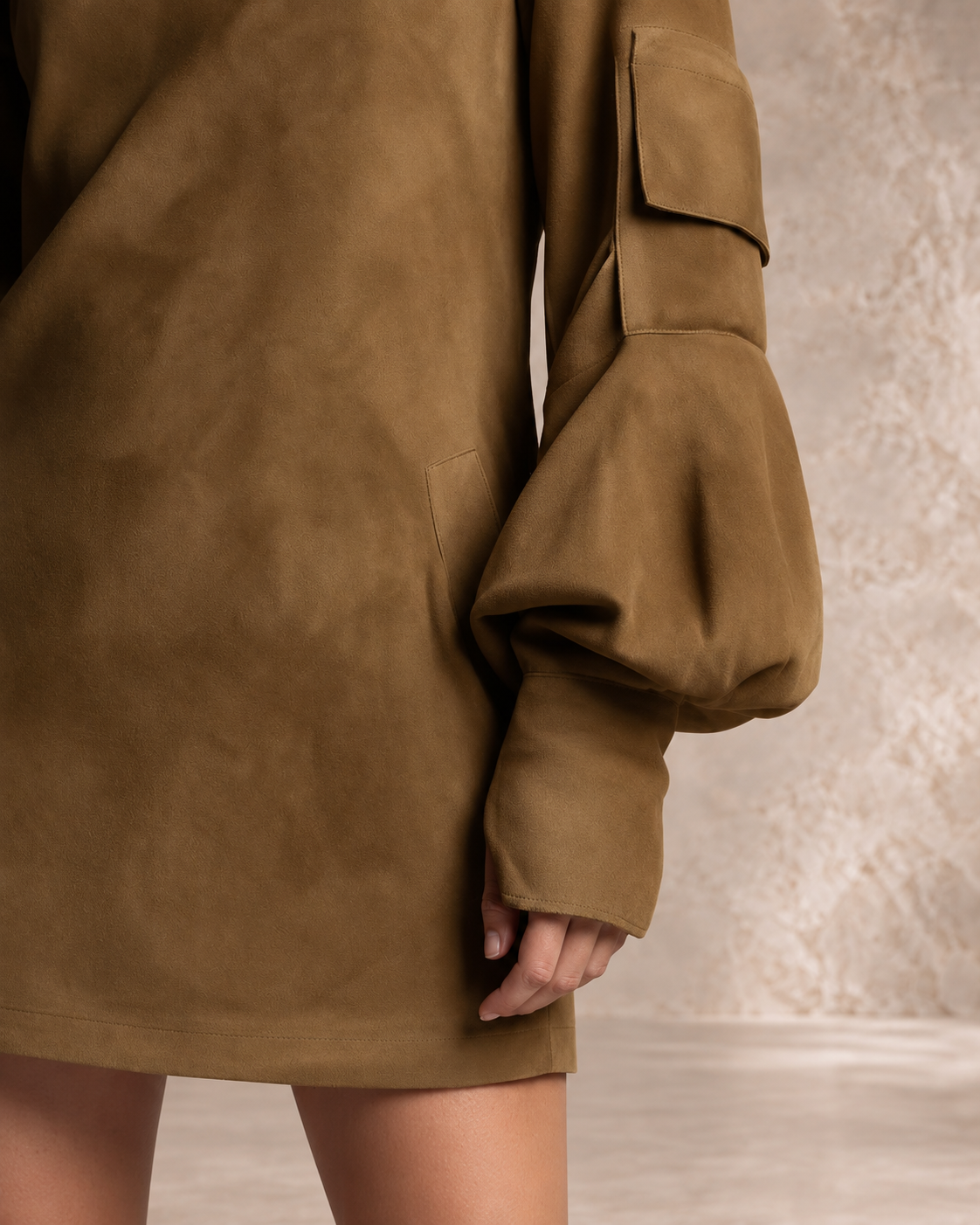 LILLY | SUEDE TURTLENECK MINI DRESS WITH VINTAGE CHARM