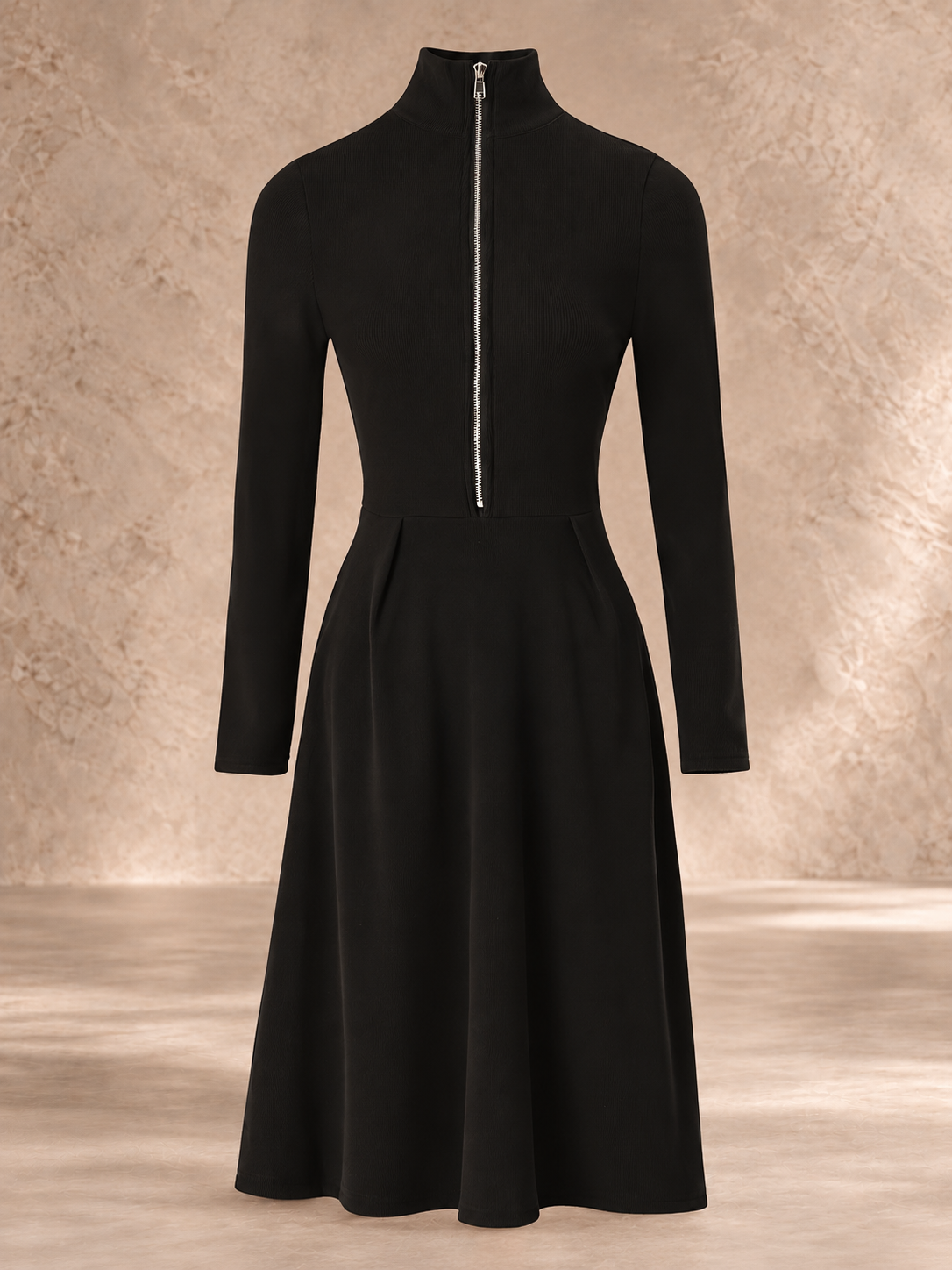 ZINNIA | ZIPPERED LONG SLEEVE DRESS WITH STRETCH FABRIC
