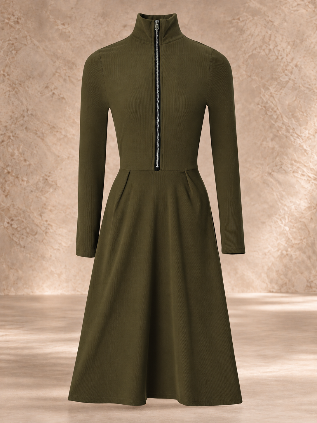 ZINNIA | ZIPPERED LONG SLEEVE DRESS WITH STRETCH FABRIC