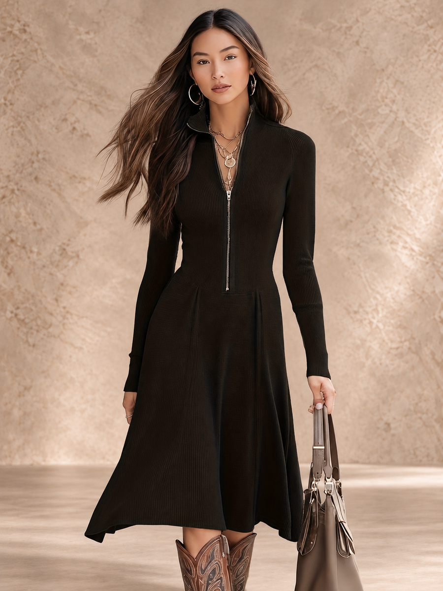 ZINNIA | ZIPPERED LONG SLEEVE DRESS WITH STRETCH FABRIC