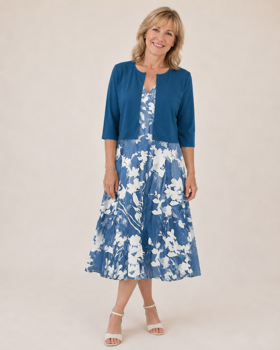 Lisa | Floral Print Midi Dress With Jacket